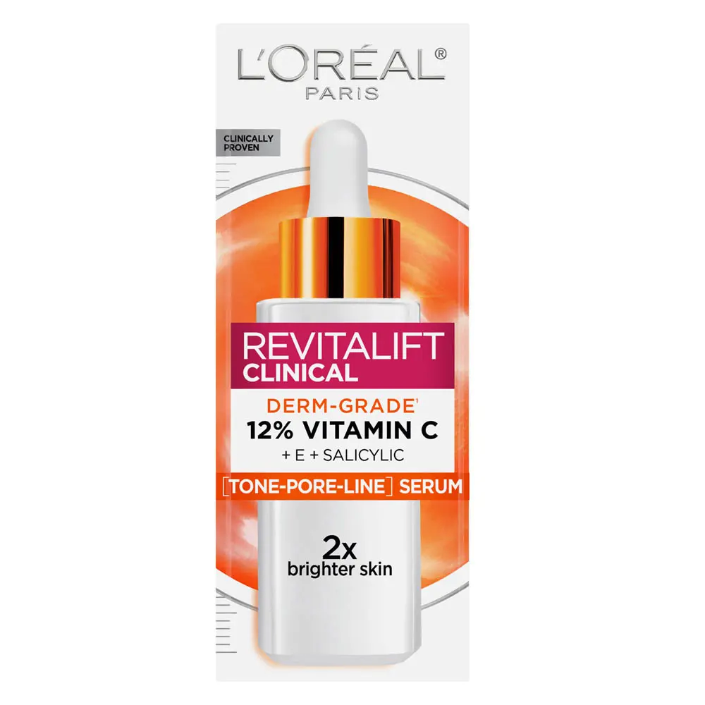 Serum cu efect de luminozitate L'Oreal Paris Revitalift Clinical imbogatit cu 12% Vitamina C Pura + Vitamina E si Acid Salicilic, 30 ml
