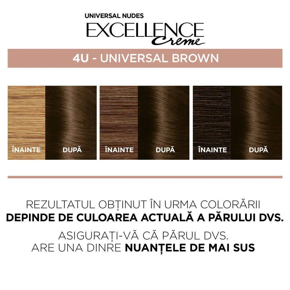 Vopsea de par permanenta fara amoniac L'Oreal Paris Excellence Universal Nudes, 4U Universal Brown, 192 ml