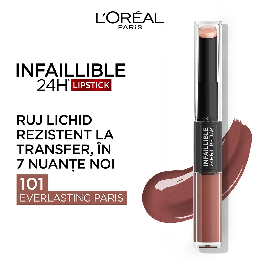 Ruj lichid rezistent la transfer L'Oreal Paris Infaillible 24H Lipstick Everlasting Paris, 6.4 ml