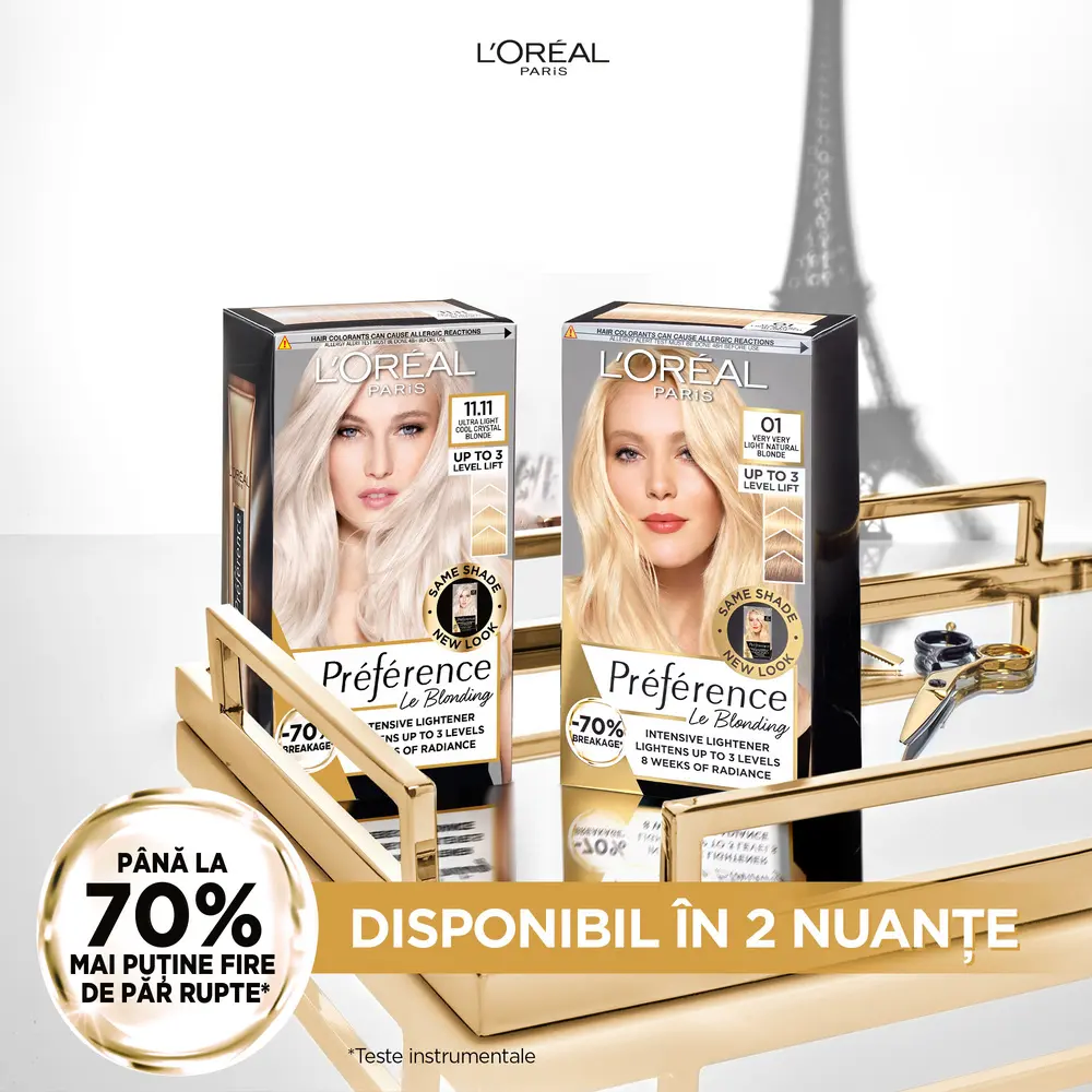 Vopsea de par permanenta cu amoniac L'Oreal Paris Preference Le Blonding 01 Blond Natural Foarte Deschis, 178 ml