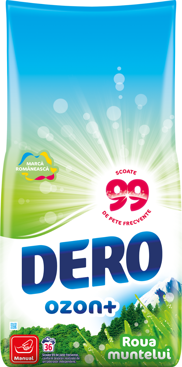 Detergent manual pudra, Dero Ozon+ Roua muntelui, 36spalari, 1.8kg