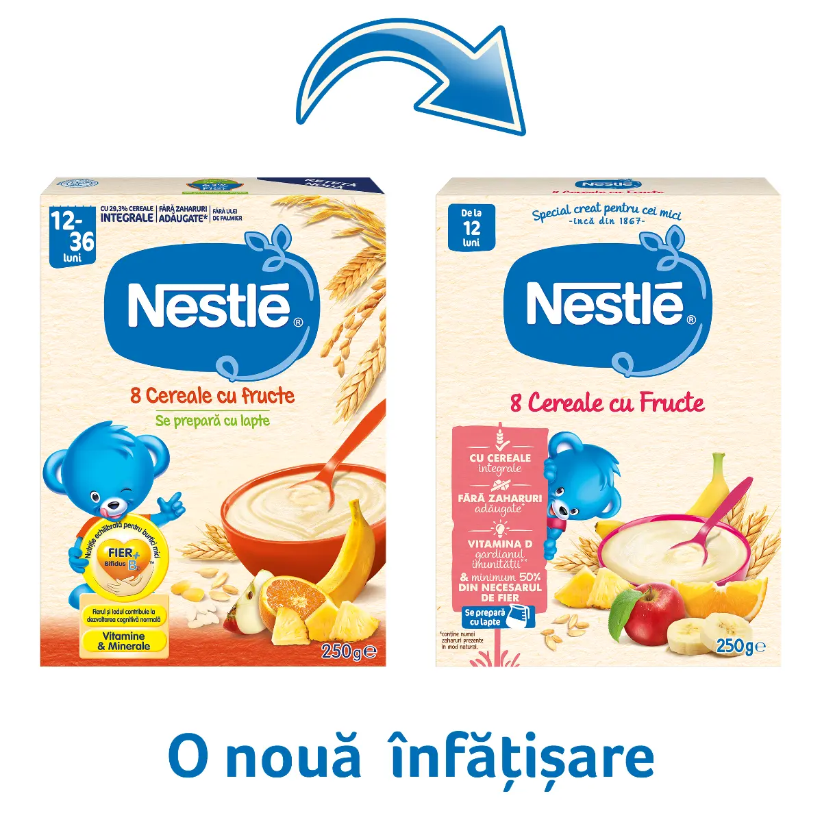 Cereale Nestle 8 Cereale cu Fructe, 250g, de la 12 luni