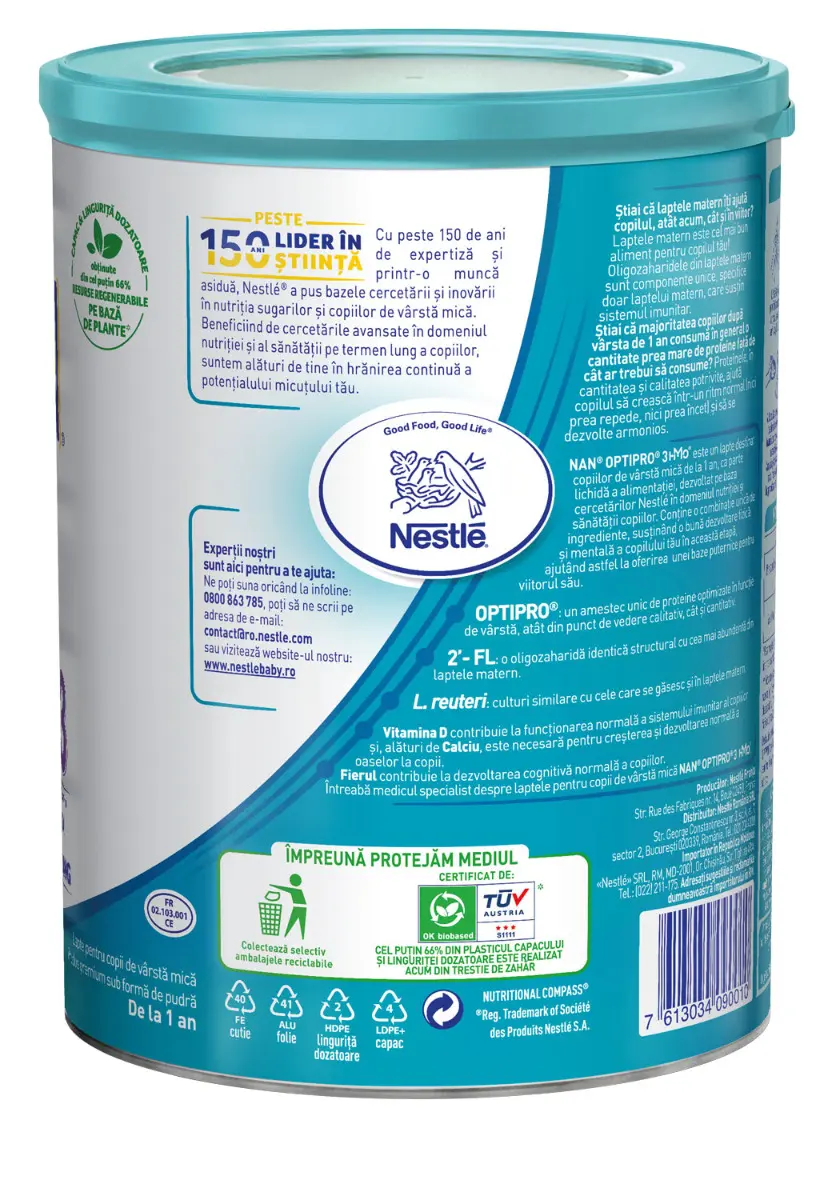 Lapte praf pentru copii de varsta mica Nestle Nan Optipro 3 HMO, de la 1 an, 800g