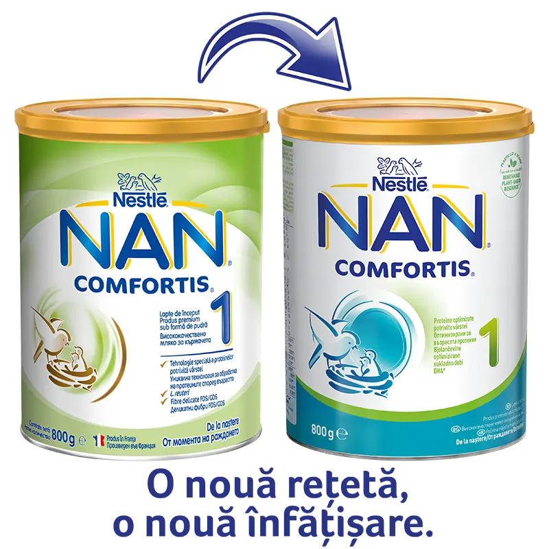 Lapte de inceput pentru sugari Nestle Nan Comfortis 1, de la nastere, 800g