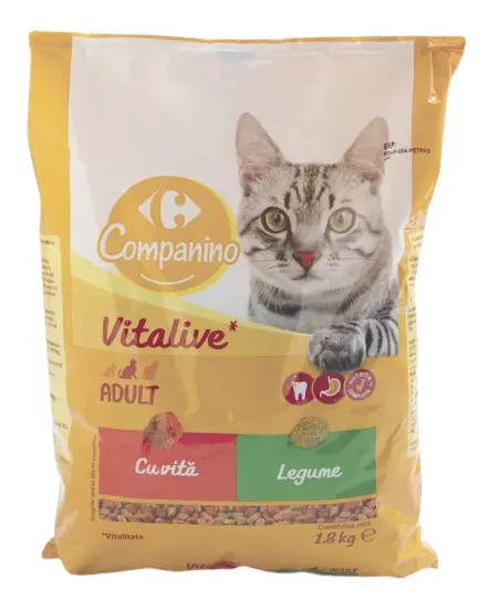 Hrana cu vita si legume pentru pisici Carrefour 1.8kg