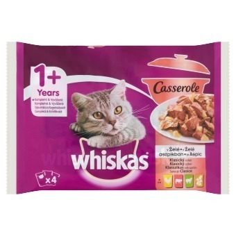 Hrana umeda pentru pisici adulte Whiskas Casserole, selectii clasice in aspic, 4 x 85 g