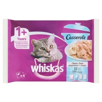 Hrana umeda pentru pisici adulte Whiskas Casserole, selectii de peste in aspic, 4 x 85 g
