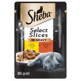 Hrana umeda completa Sheba Selection pentru pisici adulte cu pui si vita 85g