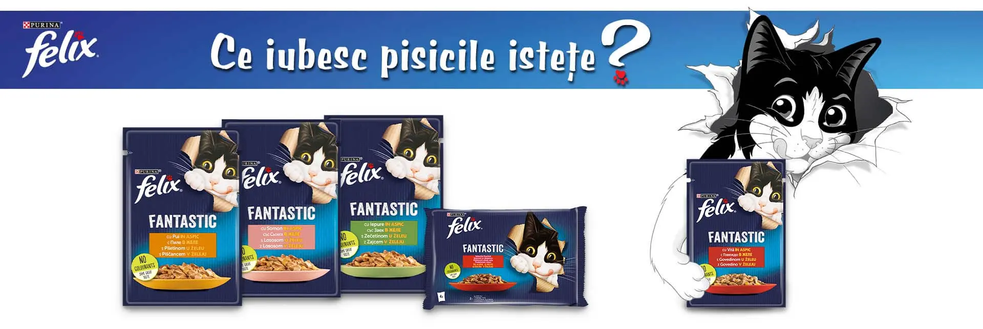 Hrana umeda pentru pisici, Felix Fantastic cu vita si pui, in aspic, 4x85g