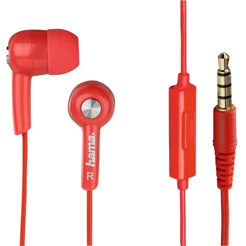 Casti audio In-ear HK2114 Hama, cu fir, Jack 3.5mm, Microfon, Buton de raspuns Rosu