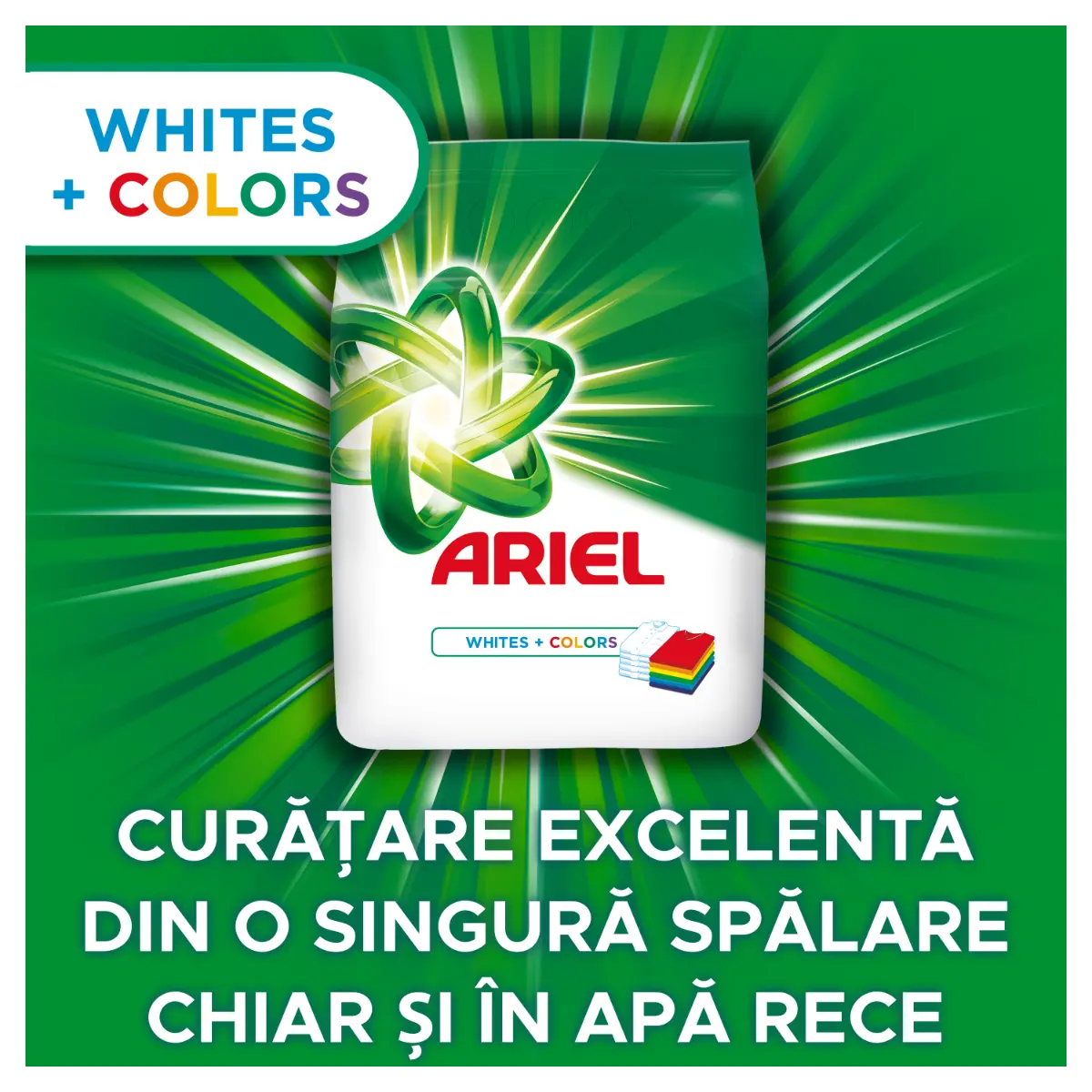 Detergent automat pudra, Ariel Whites & Color, 80 spalari, 8 kg