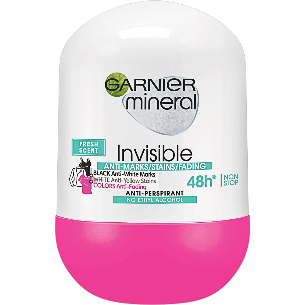 Deodorant antiperspirant roll-on pentru femei, Garnier Mineral Invisible Fresh, 50ml