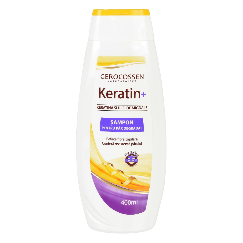 Sampon cu keratina si ulei de migdale Gerocossen Keratin+, pentru par degradat, 400 ml