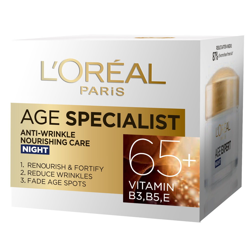 Crema antirid pentru fata L'Oreal Paris Age Specialist 65+ de noapte, 50 ml
