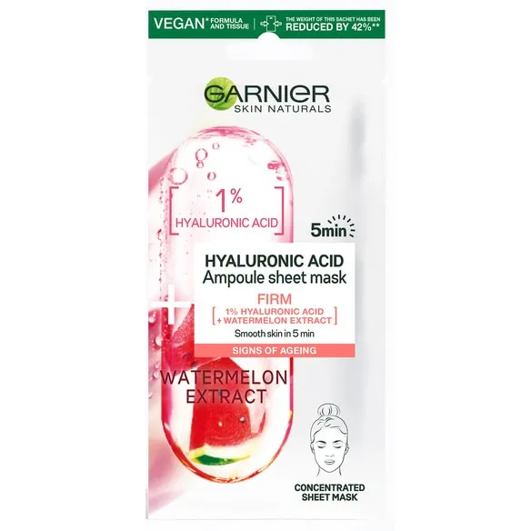 Masca servetel Garnier Skin Naturals Ampoule Firm cu Pepene rosu si acid hialuronic, 15 g