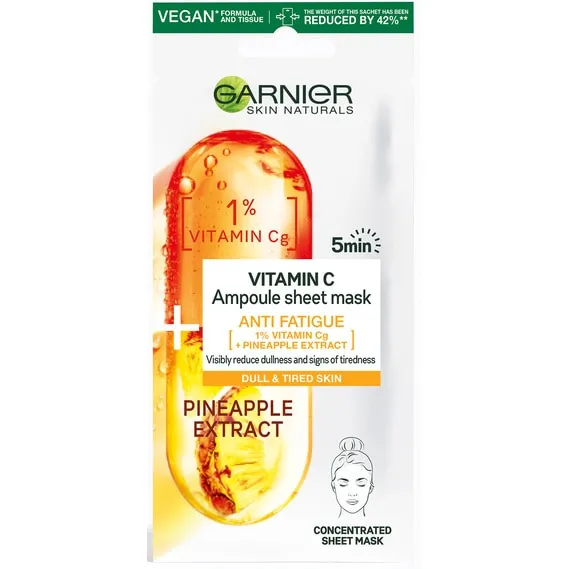 Masca servetel Garnier Skin Naturals Ampoule Anti-fatigue cu Ananas si vitamina C, 15 g