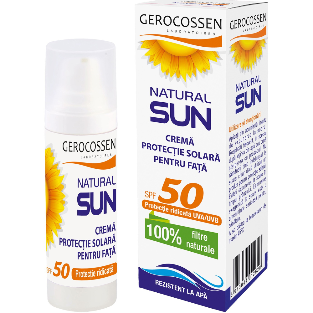 Crema de fata Gerocossen Natural Sun pentru protectie solara SPF50, 30 ml
