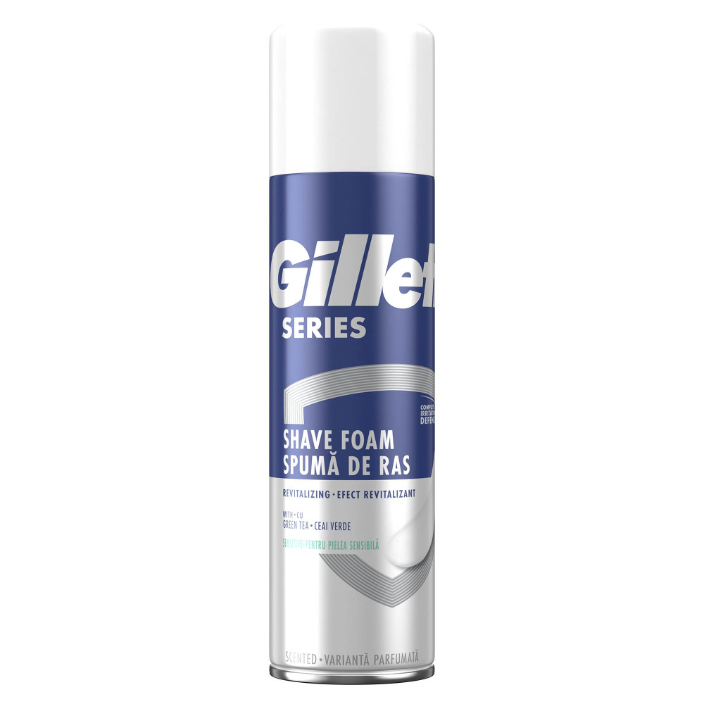Spuma de ras Gillette Series revitalizanta cu Ceai Verde, 250 ml