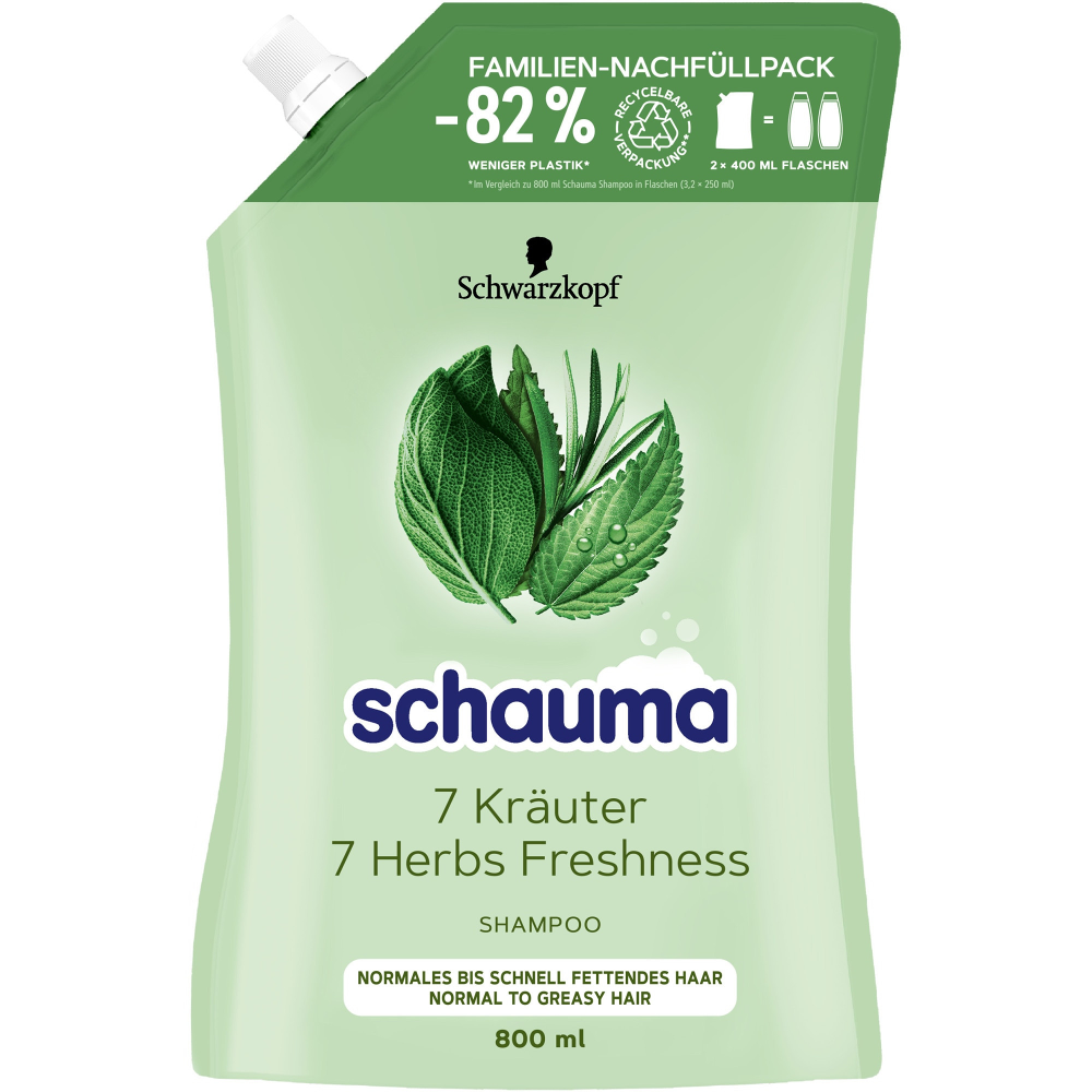 Rezerva reciclabila de sampon Schauma 7 Plante Freshness pentru par normal sau cu tendinta de ingrasare, 800 ml