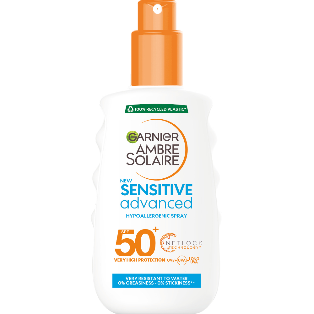 Lotiune Garnier Ambre Solaire Sensitive Advance Spray pentru piele sensibila cu SPF50+, 200 ml