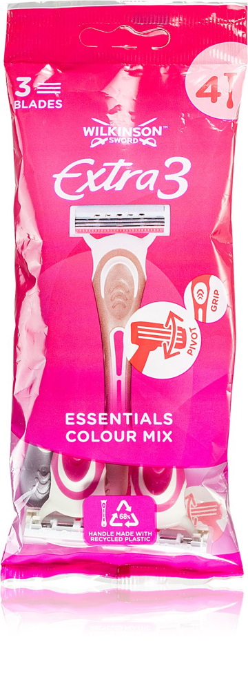 Aparat de ras de unica folosinta Wilkinson Sword Extra3 Essential Color Mix, pentru femei, 3 lame, 3 bucati