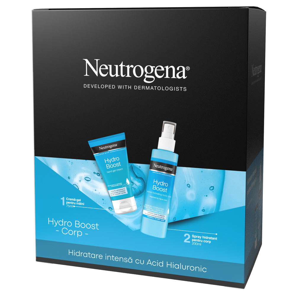Set Neutrogena Hydro Boost: Crema gel pentru maini, 75 ml si Spray hidratant pentru corp, 200 ml
