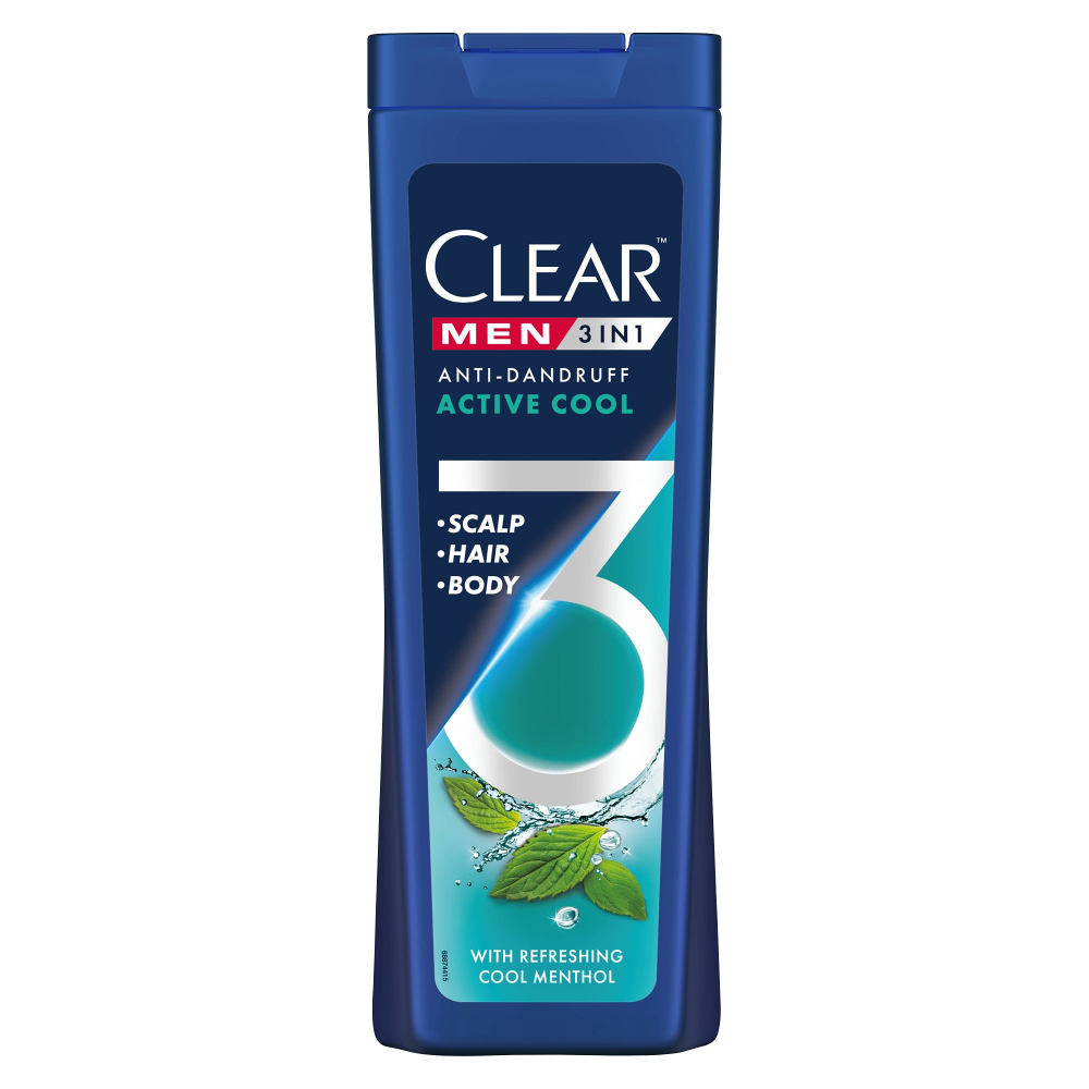 Sampon Clear Men 3 in 1 Active Cool, 360 ml