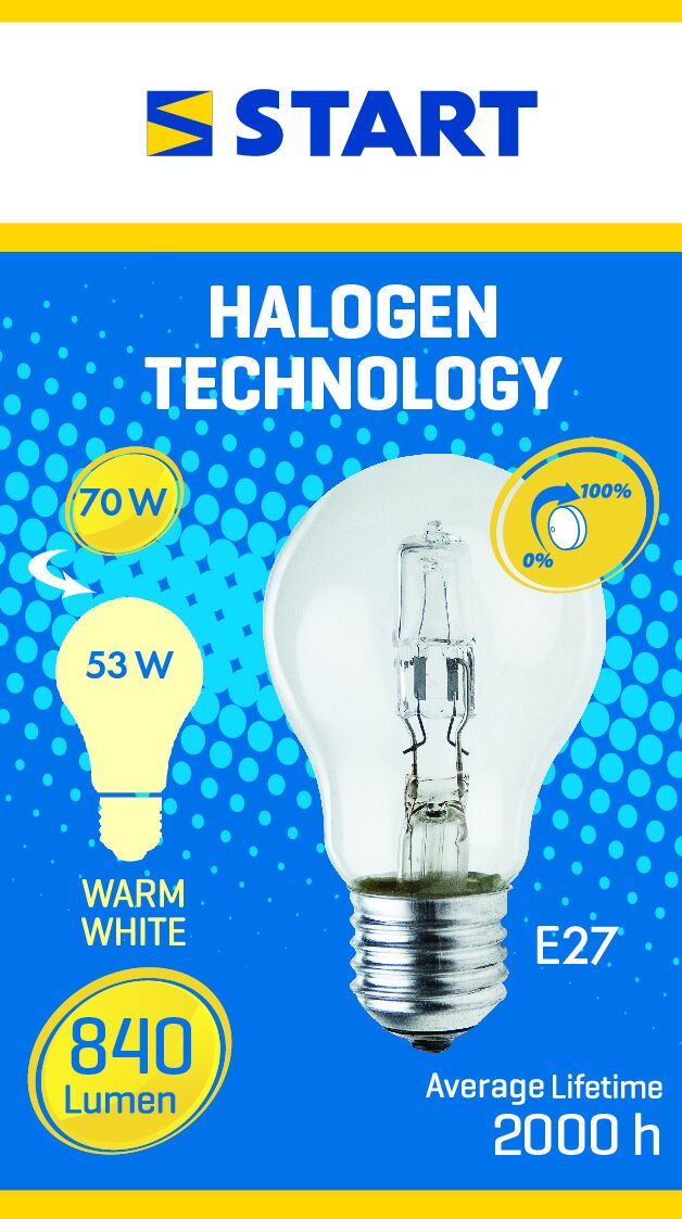 Bec halogen Eco 53W E27, Start