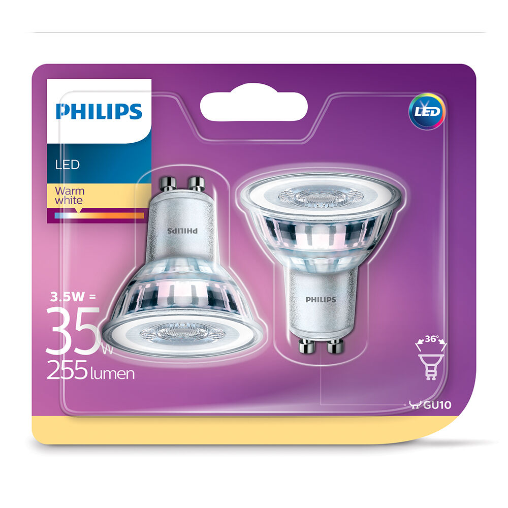 Set 2 becuri LED spot R GU10 35W 2700K 240L, Philips