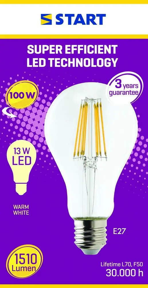 Bec LED filament cald A 13W E27, Start