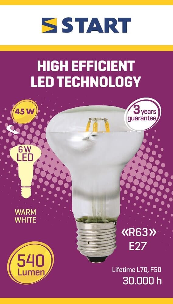 Bec LED filament reflector R63 6W E27, Start