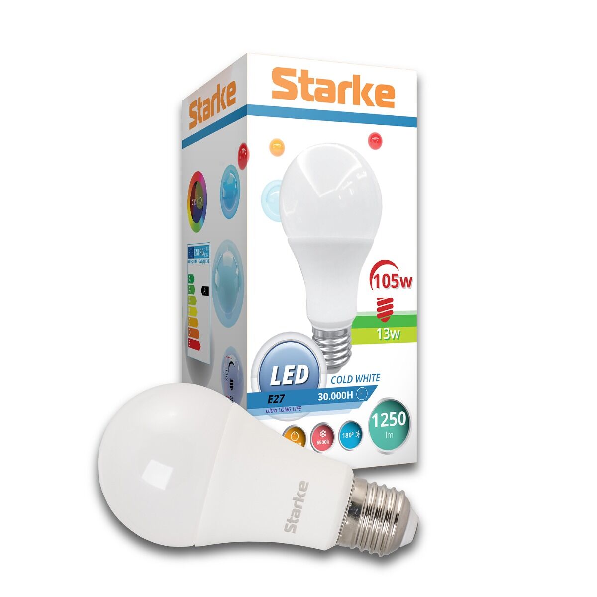 Bec LED forma clasica marca STARKE, model Plus, putere 11W, echivalenta 90W, dulie E27, lumina rece