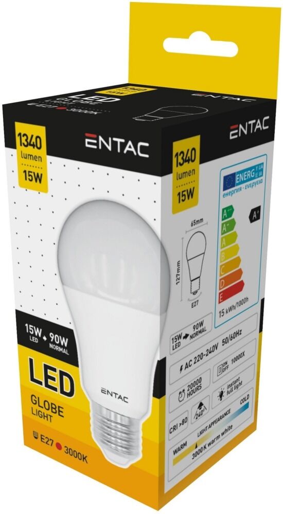 Bec tip glob LED Entac, E27, 15W, 1250 lumeni