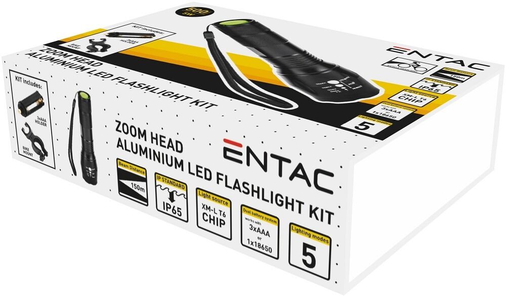 Lanterna cu suport LED Entac Zoom, 5 W, 500 lumeni, Negru