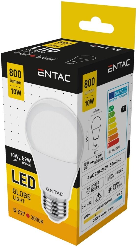 Bec LED tip glob Entac, E27, 10W, 800 lumeni