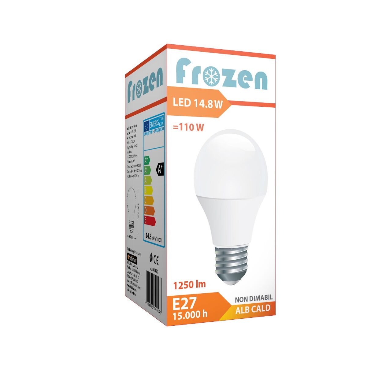 Bec LED Frozen, putere 14.8W, echivalent 110W, dulie E27, lumina calda, flux luminos 1250 lumeni