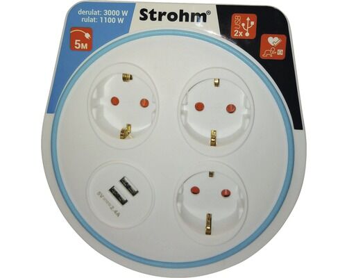 Prelungitor Strohm 3 prize, 2 USB, 5m, cu protectie copii, alb