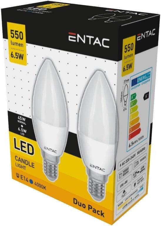 Set 2 becuri LED tip lumanare Entac, E14, 6.5W, 550 lumeni