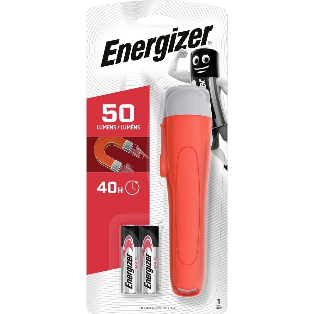 Lanterna cu magnet Energizer, 50 lumeni, 2 baterii AA, Portocaliu/Gri