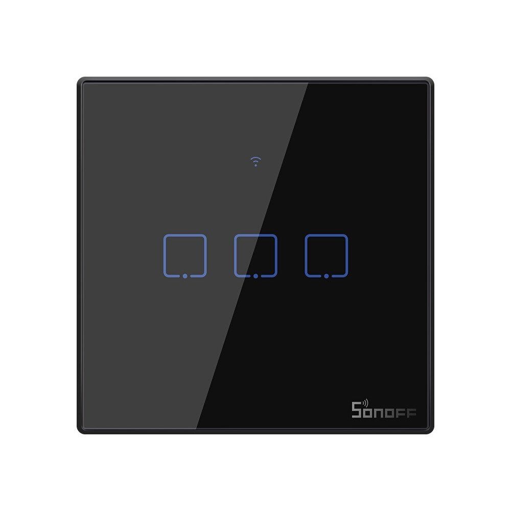 Intrerupator Smart cu Touch WiFi si RF 433 Sonoff T3 EU TX, 3 canale, Negru