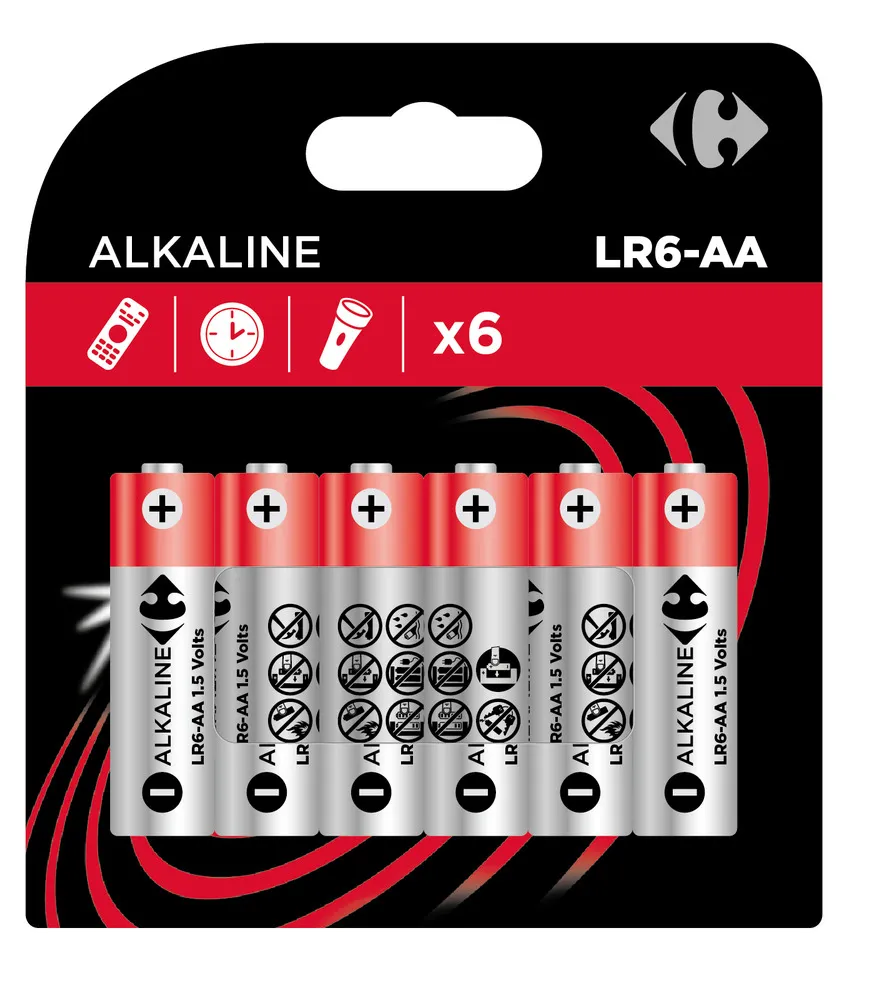 Set 6 baterii alcaline Carrefour LR6/AA, 1.5 V
