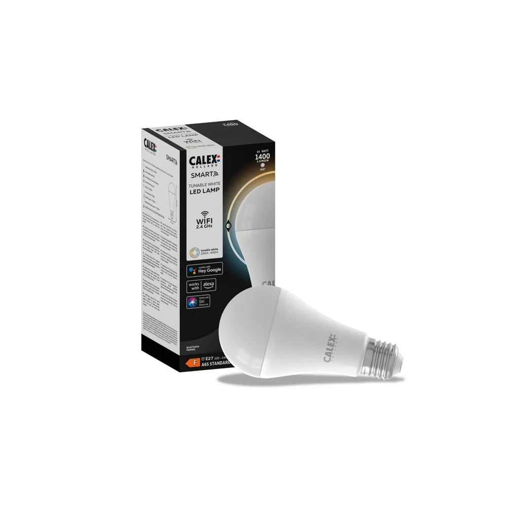 Bec Smart LED Calex, reglabil prin aplicatie, A65, 1400 lm, CCT 2200-4000 K, E27, 220-240 V, 14 W