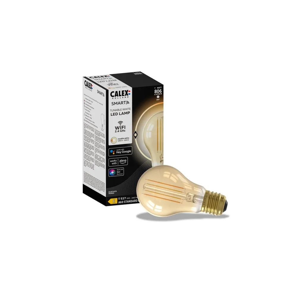 Bec reglabil din aplicatie LED Smart Calex, model auriu cu filament, A60, 806 lm, E27 CCT 1800-3000 K, 220-240 V, 7 W
