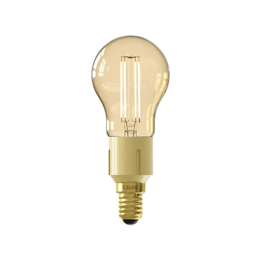 Bec reglabil din aplicatie LED Smart Calex, model auriu cu filament, P45, 470 lm, CCT 1800-3000 K, E14, 220-240 V, 4.9 W