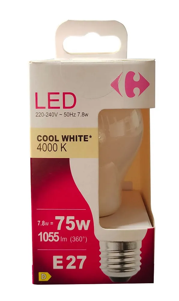 Bec LED Carrefour, E27, 75 W, 1055 lm, 4000 K, Alb rece