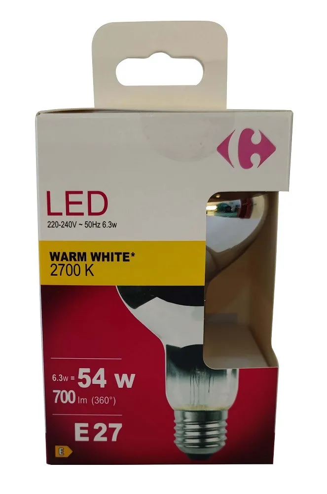 Bec LED Carrefour, E27, 54 W, 700 lm, 2700 K, Alb cald