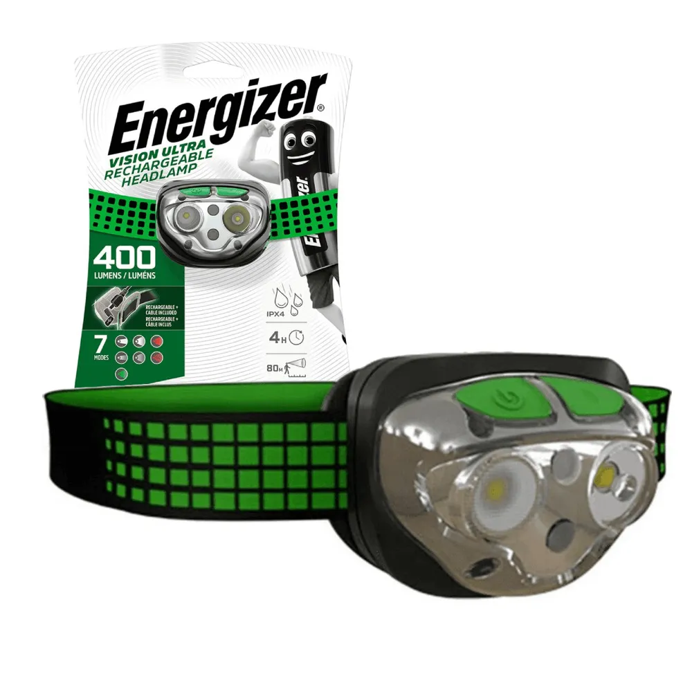 Lanterna LED de cap reincarcabila Energizer Vision Ultra, acumulator inclus, 400 lm, Verde