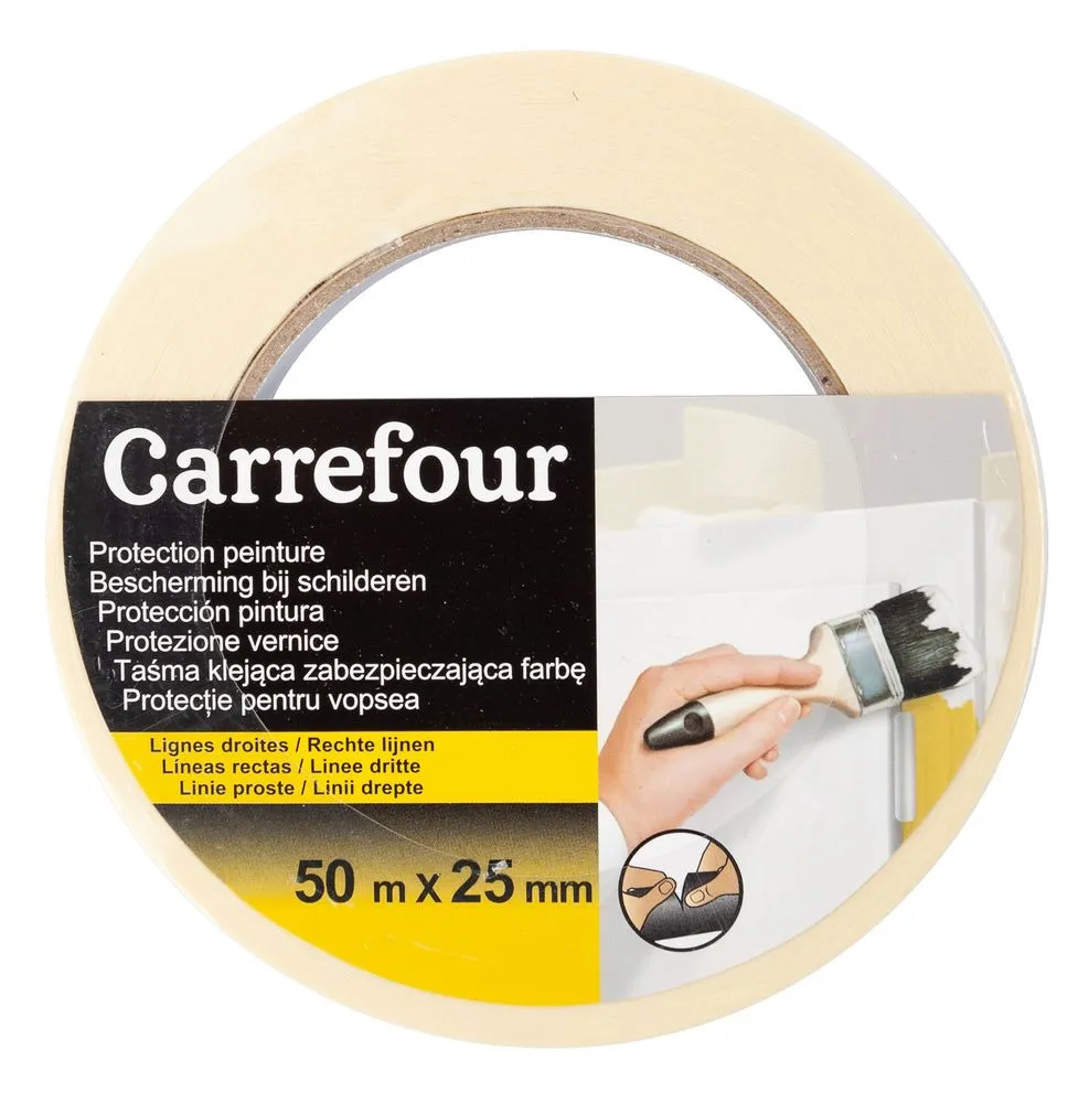 Banda pentru mascare Carrefour, 50 m x 25 mm, Bej