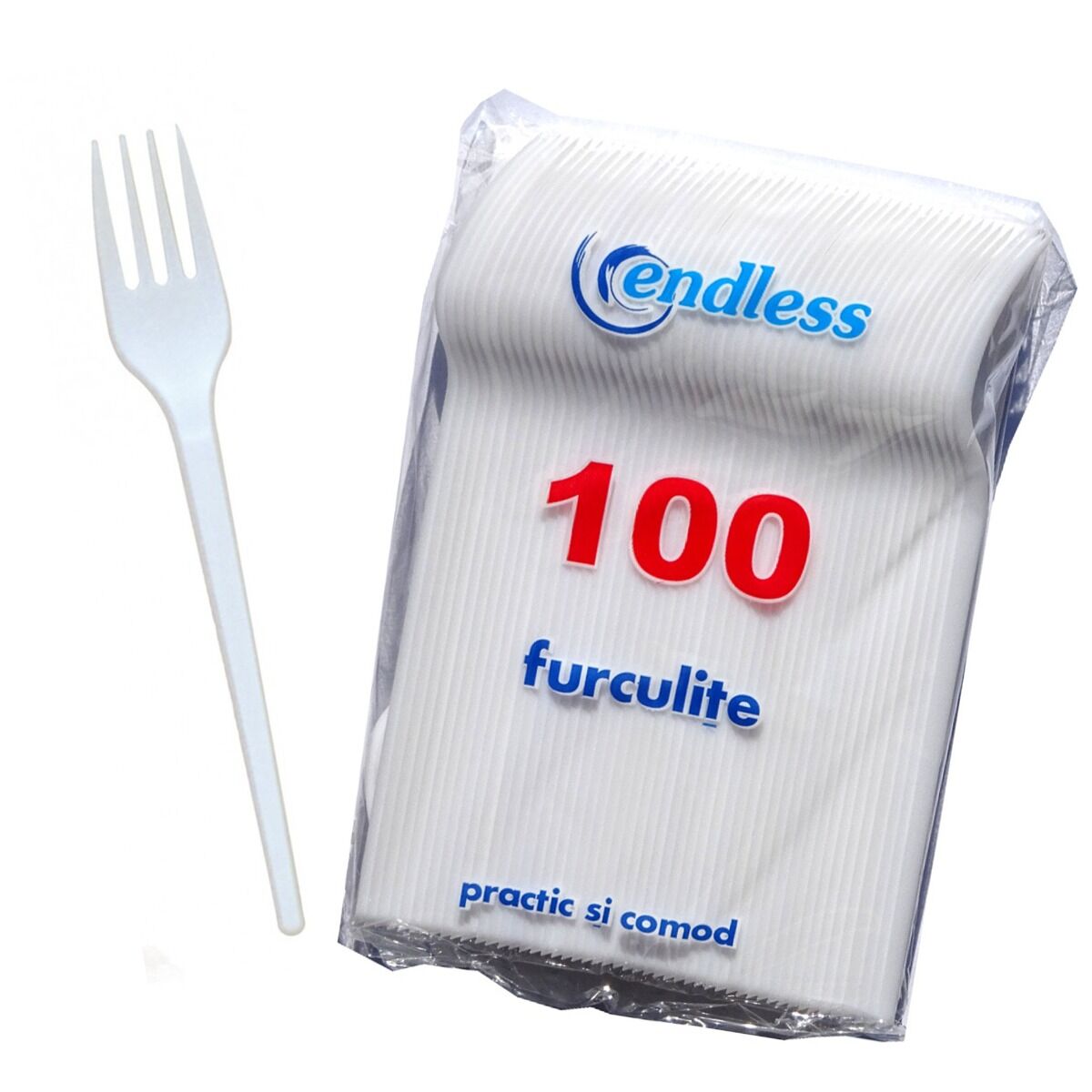 Set 100 furculite de unica folosinta, plastic, alb