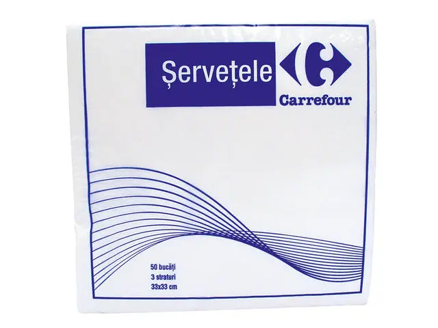 Set 50 servetele Carrefour, 3 straturi, 33x33 cm, Alb